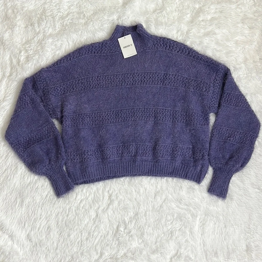 FOREVER 21 MWT! Fuzzy-Soft Mock-Neck Drop-Long-Sleeve Sweater‎